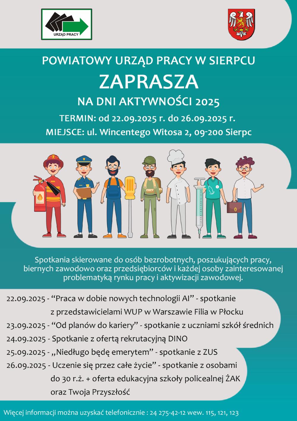 Plakat zapraszający na wydarzenie - Dni Aktywności 2025 organizowane w PUP Sierpc